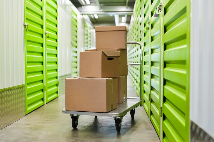 cardboard boxes in a self storage facility